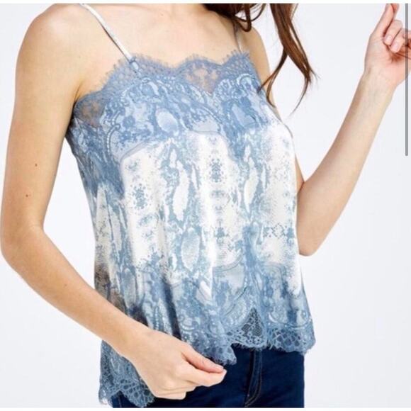 Storia Women's Size S Blue Snake Print Lace Trim Satin Camisole Tank Top NEW - Picture 1 of 8
